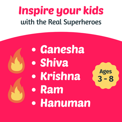 COMBO of 5 - Coloring Books Boxset for Kids - HINDU GODS (Ganesha, Shiva, Ram, Krishna, Hanuman)