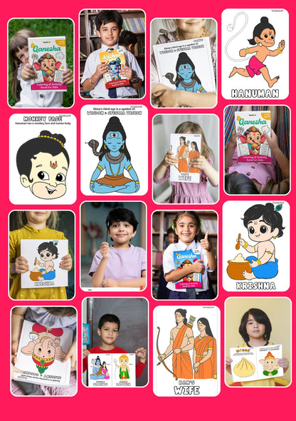COMBO of 5 - Coloring Books Boxset for Kids - HINDU GODS (Ganesha, Shiva, Ram, Krishna, Hanuman)