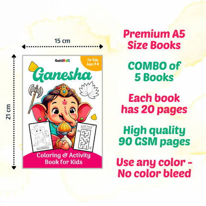 COMBO of 5 - Coloring Books Boxset for Kids - HINDU GODS (Ganesha, Shiva, Ram, Krishna, Hanuman)